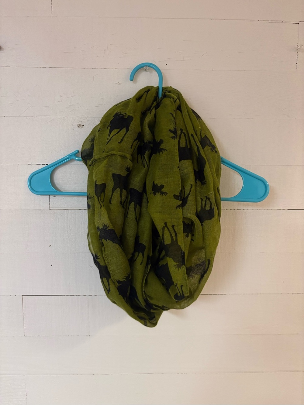 Olive Green Black Moose Print Lightweight Infinity Scarf Woodland Outdoors